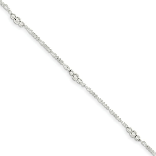 Anklet Sterling Silver Jewelry Themed Anklets Adjustable Polished Bead Heart 1in ext 